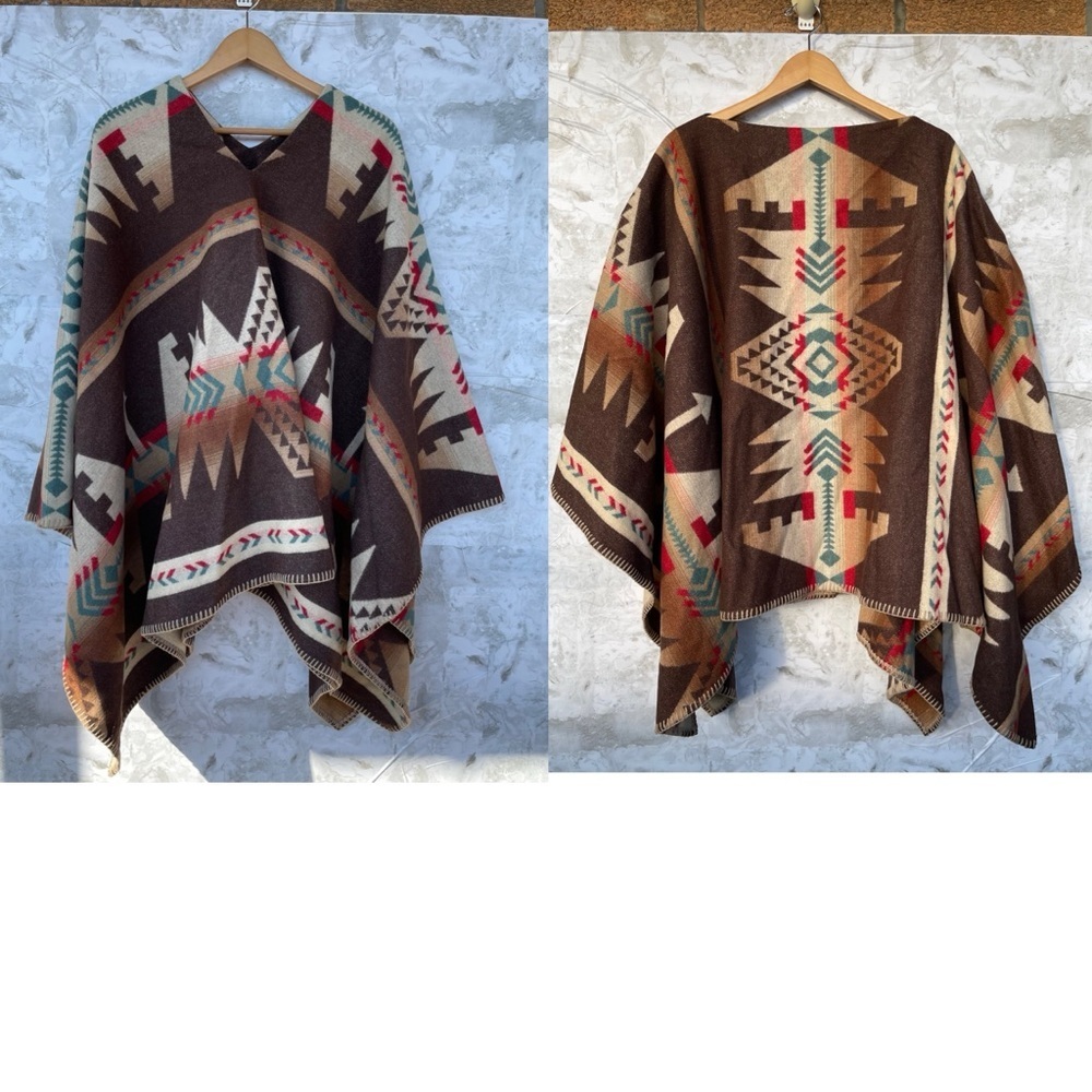 Ralph Lauren Sport Aztec Wool Poncho Boho Western Blanket Wrap Cape Made in USA - Picture 11 of 17